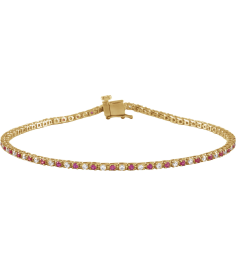 Brc899 Bracelet Set 14K Yellow Round Natural Ruby Natural Diamond 1.5Mm 58 Ctw I1, H+ 7 14 In Polished Natural Ruby And 58 Ctw Diamond Line Bracelet