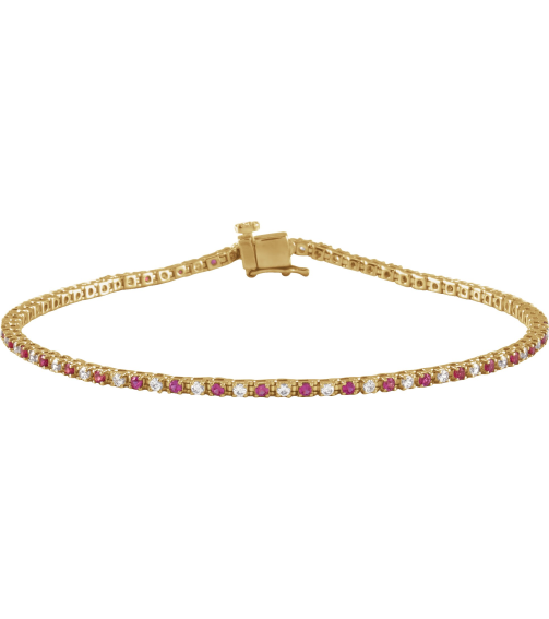 Brc899 Bracelet Set 14K Yellow Round Natural Ruby Natural Diamond 1.5Mm 58 Ctw I1, H+ 7 14 In Polished Natural Ruby And 58 Ctw Diamond Line Bracelet