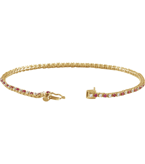 Brc899 Bracelet Set 14K Yellow Round Natural Ruby Natural Diamond 1.5Mm 58 Ctw I1, H+ 7 14 In Polished Natural Ruby And 58 Ctw Diamond Line Bracelet