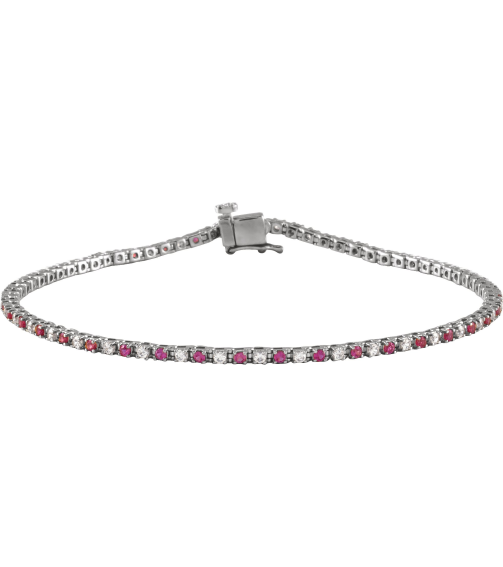 Brc899 Bracelet Set 14K White Round Natural Ruby Natural Diamond 1.5Mm 58 Ctw I1, H+ 7 14 In Polished Natural Ruby And 58 Ctw Diamond Line Bracelet