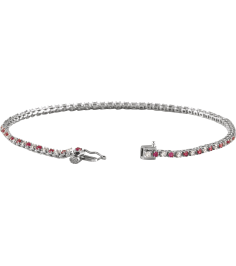 Brc899 Bracelet Set 14K White Round Natural Ruby Natural Diamond 1.5Mm 58 Ctw I1, H+ 7 14 In Polished Natural Ruby And 58 Ctw Diamond Line Bracelet