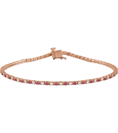 Brc899 Bracelet Set 14K Rose Round Natural Ruby Natural Diamond 1.5Mm 58 Ctw I1, H+ 7 14 In Polished Natural Ruby And 58 Ctw Diamond Line Bracelet