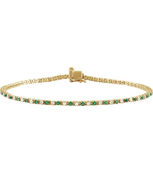 Brc899 Bracelet Set 14K Yellow Round Natural Emerald Natural Diamond 1.5Mm 58 Ctw I1, H+ 7 14 In Polished Natural Emerald And 58 Ctw Diamond Line Bracelet