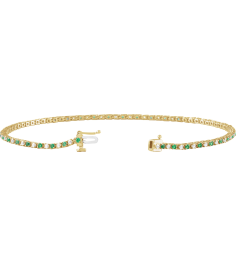 Brc899 Bracelet Set 14K Yellow Round Natural Emerald Natural Diamond 1.5Mm 58 Ctw I1, H+ 7 14 In Polished Natural Emerald And 58 Ctw Diamond Line Bracelet