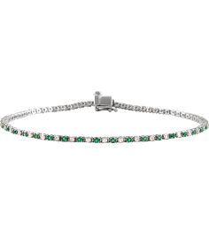 Brc899 Bracelet Set 14K White Round Natural Emerald Natural Diamond 1.5Mm 58 Ctw I1, H+ 7 14 In Polished Natural Emerald And 58 Ctw Diamond Line Bracelet