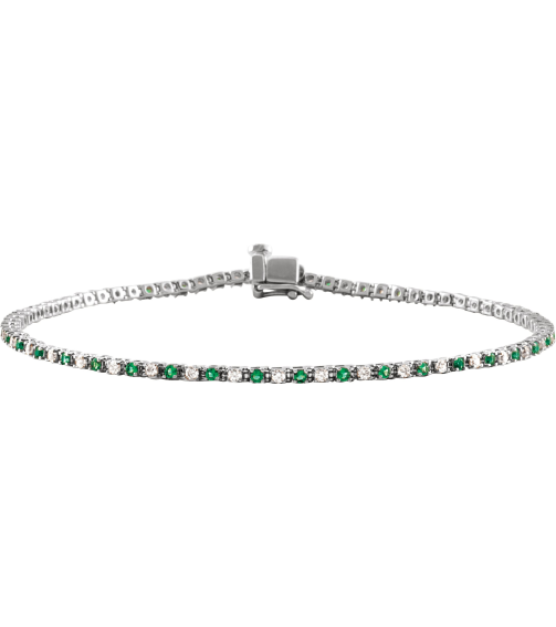Brc899 Bracelet Set 14K White Round Natural Emerald Natural Diamond 1.5Mm 58 Ctw I1, H+ 7 14 In Polished Natural Emerald And 58 Ctw Diamond Line Bracelet