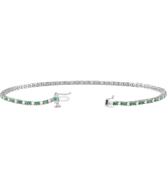Brc899 Bracelet Set 14K White Round Natural Emerald Natural Diamond 1.5Mm 58 Ctw I1, H+ 7 14 In Polished Natural Emerald And 58 Ctw Diamond Line Bracelet