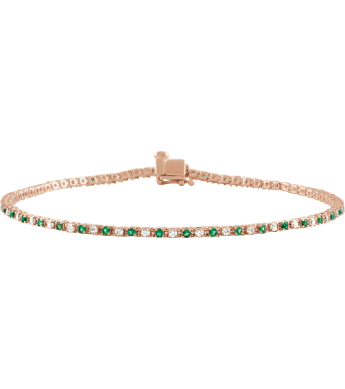 Brc899 Bracelet Set 14K Rose Round Natural Emerald Natural Diamond 1.5Mm 58 Ctw I1, H+ 7 14 In Polished Natural Emerald And 58 Ctw Diamond Line Bracelet