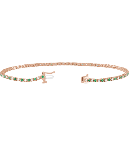 Brc899 Bracelet Set 14K Rose Round Natural Emerald Natural Diamond 1.5Mm 58 Ctw I1, H+ 7 14 In Polished Natural Emerald And 58 Ctw Diamond Line Bracelet