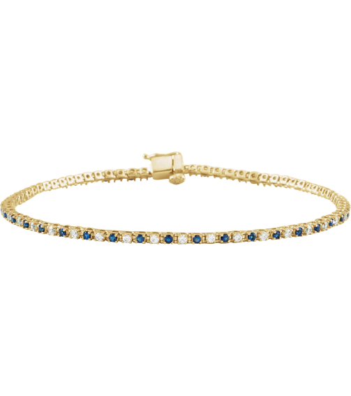 Brc899 Bracelet Set 14K Yellow Round Natural Blue Sapphire Natural Diamond 1.5Mm 58 Ctw I1, H+ 7 14 In Polished Natural Blue Sapphire And 58 Ctw Diamond Bracelet