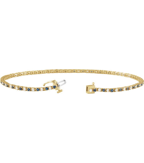 Brc899 Bracelet Set 14K Yellow Round Natural Blue Sapphire Natural Diamond 1.5Mm 58 Ctw I1, H+ 7 14 In Polished Natural Blue Sapphire And 58 Ctw Diamond Bracelet