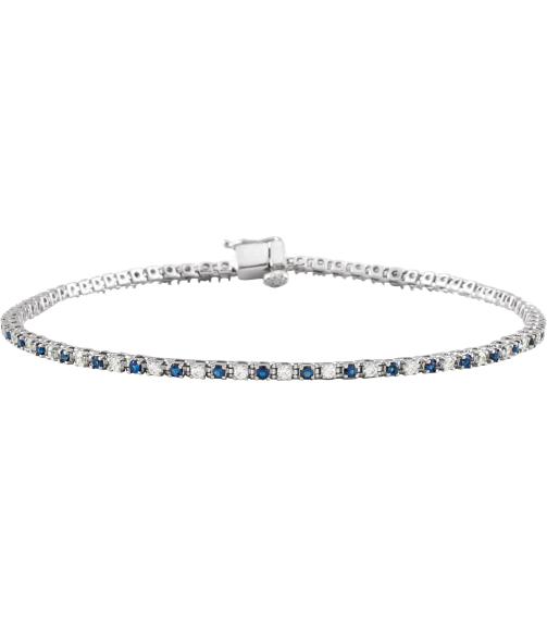 Brc899 Bracelet Set 14K White Round Natural Blue Sapphire Natural Diamond 1.5Mm 58 Ctw I1, H+ 7 14 In Polished Natural Blue Sapphire And 58 Ctw Diamond Bracelet