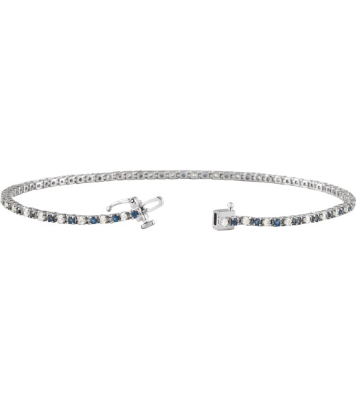 Brc899 Bracelet Set 14K White Round Natural Blue Sapphire Natural Diamond 1.5Mm 58 Ctw I1, H+ 7 14 In Polished Natural Blue Sapphire And 58 Ctw Diamond Bracelet