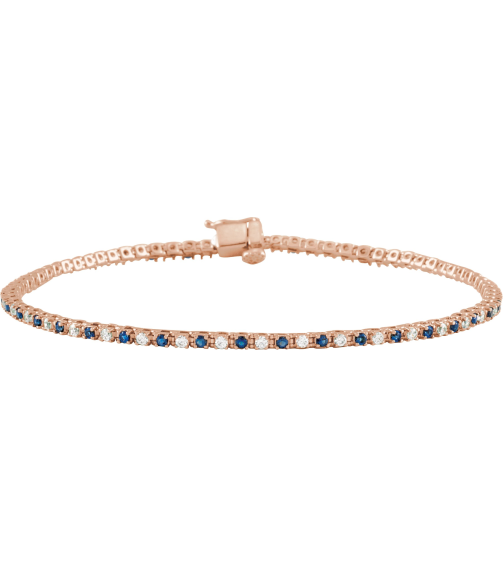 Brc899 Bracelet Set 14K Rose Round Natural Blue Sapphire Natural Diamond 1.5Mm 58 Ctw I1, H+ 7 14 In Polished Natural Blue Sapphire And 58 Ctw Diamond Bracelet