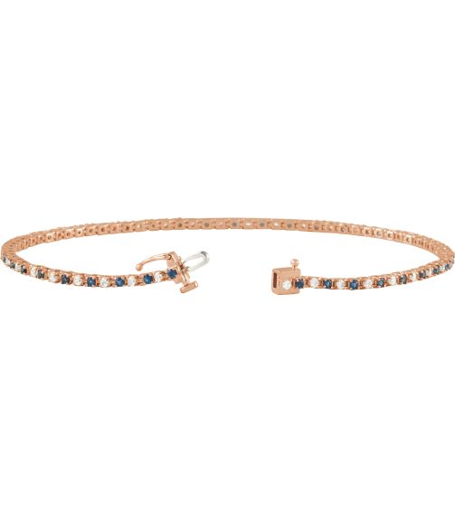 Brc899 Bracelet Set 14K Rose Round Natural Blue Sapphire Natural Diamond 1.5Mm 58 Ctw I1, H+ 7 14 In Polished Natural Blue Sapphire And 58 Ctw Diamond Bracelet
