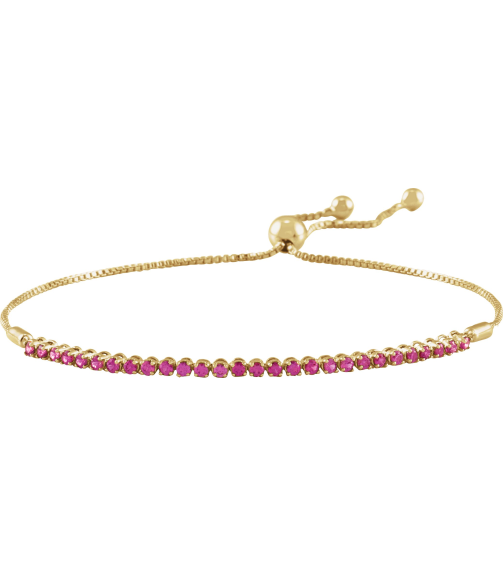 Brc900 Bracelet Set 14K Yellow Round Natural Ruby 1.7 Mm 9 12 In Polished Natural Ruby Adjustable Bolo Bracelet