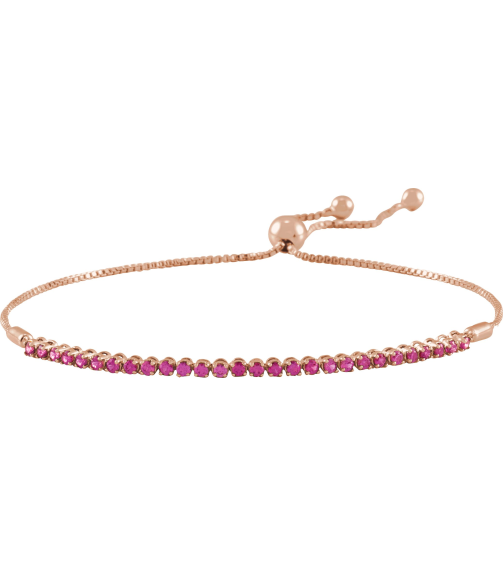 Brc900 Bracelet Set 14K Rose Round Natural Ruby 1.7 Mm 9 12 In Polished Natural Ruby Adjustable Bolo Bracelet