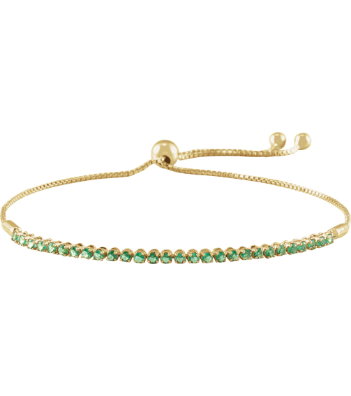 Brc900 Bracelet Set 14K Yellow Round Natural Emerald 1.7 Mm 9 12 In Polished Natural Emerald Adjustable Bolo Bracelet