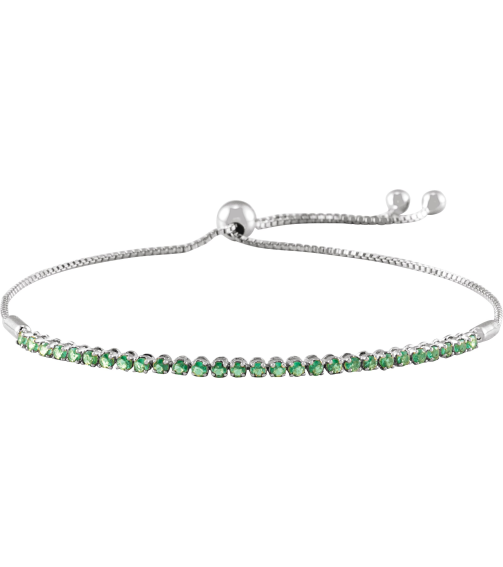 Brc900 Bracelet Set 14K White Round Natural Emerald 1.7 Mm 9 12 In Polished Natural Emerald Adjustable Bolo Bracelet