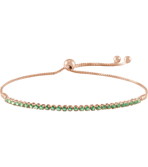 Brc900 Bracelet Set 14K Rose Round Natural Emerald 1.7 Mm 9 12 In Polished Natural Emerald Adjustable Bolo Bracelet