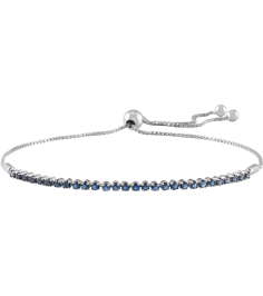 Brc900 Bracelet Set 14K White Round Natural Blue Sapphire 1.7 Mm 9 12 In Polished Natural Blue Sapphire Adjustable Bolo Bracelet