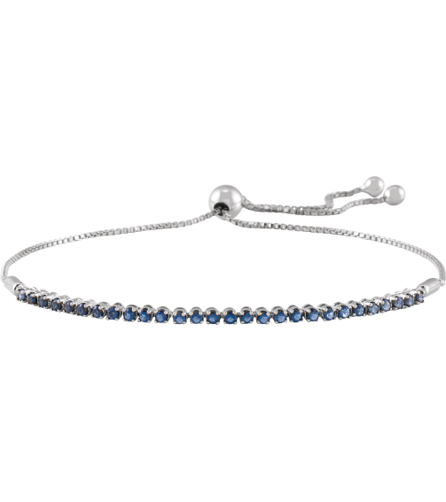 Brc900 Bracelet Set 14K White Round Natural Blue Sapphire 1.7 Mm 9 12 In Polished Natural Blue Sapphire Adjustable Bolo Bracelet