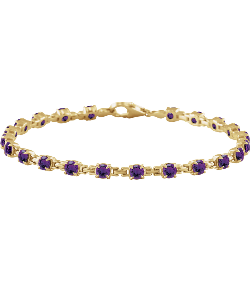Brc901 Bracelet Set 14K Yellow Round Natural Amethyst 3.5 Mm 7 14 In Polished Natural Amethyst Line Bracelet