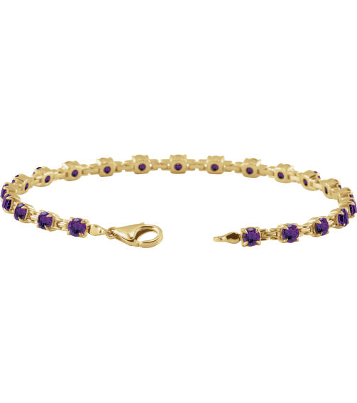 Brc901 Bracelet Set 14K Yellow Round Natural Amethyst 3.5 Mm 7 14 In Polished Natural Amethyst Line Bracelet
