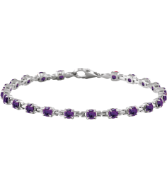 Brc901 Bracelet Set 14K White Round Natural Amethyst 3.5 Mm 7 14 In Polished Natural Amethyst Line Bracelet