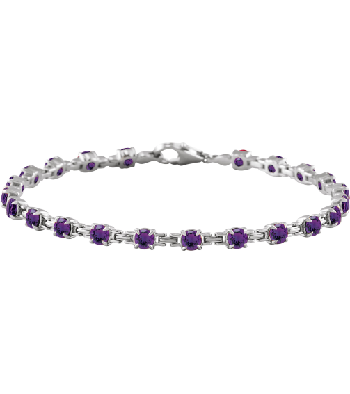Brc901 Bracelet Set 14K White Round Natural Amethyst 3.5 Mm 7 14 In Polished Natural Amethyst Line Bracelet