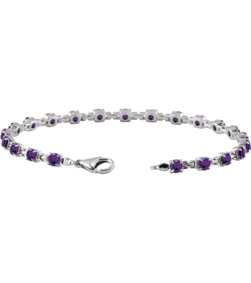 Brc901 Bracelet Set 14K White Round Natural Amethyst 3.5 Mm 7 14 In Polished Natural Amethyst Line Bracelet
