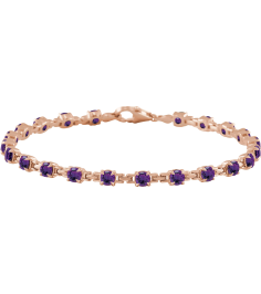 Brc901 Bracelet Set 14K Rose Round Natural Amethyst 3.5 Mm 7 14 In Polished Natural Amethyst Line Bracelet