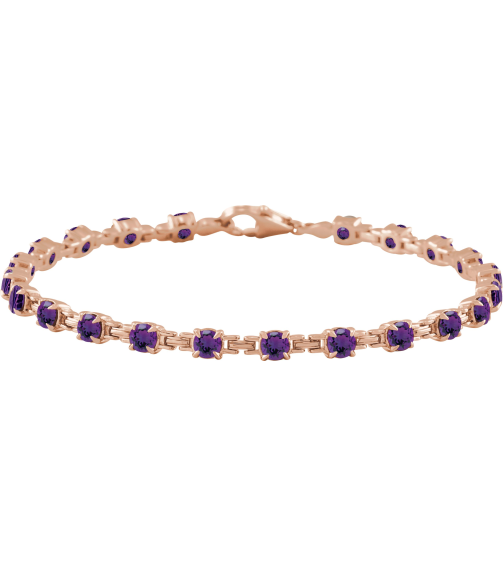 Brc901 Bracelet Set 14K Rose Round Natural Amethyst 3.5 Mm 7 14 In Polished Natural Amethyst Line Bracelet