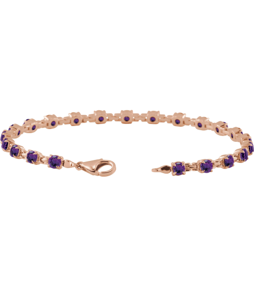 Brc901 Bracelet Set 14K Rose Round Natural Amethyst 3.5 Mm 7 14 In Polished Natural Amethyst Line Bracelet