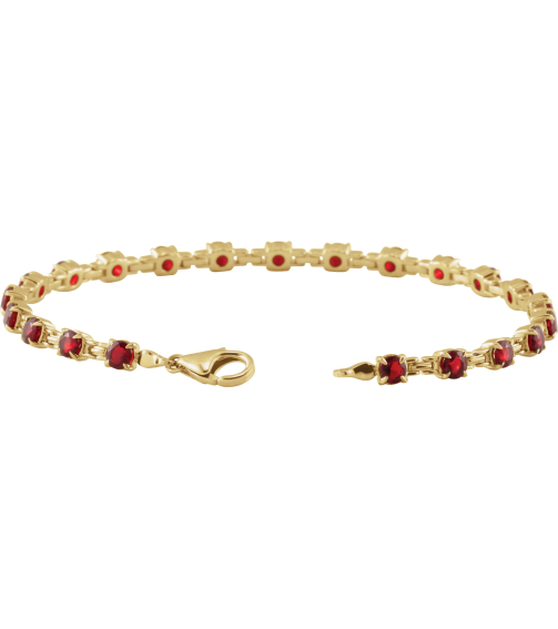 Brc901 Bracelet Set 14K Yellow Round Natural Mozambique Garnet 3.5 Mm 7 14 In Polished Natural Mozambique Garnet Line Bracelet