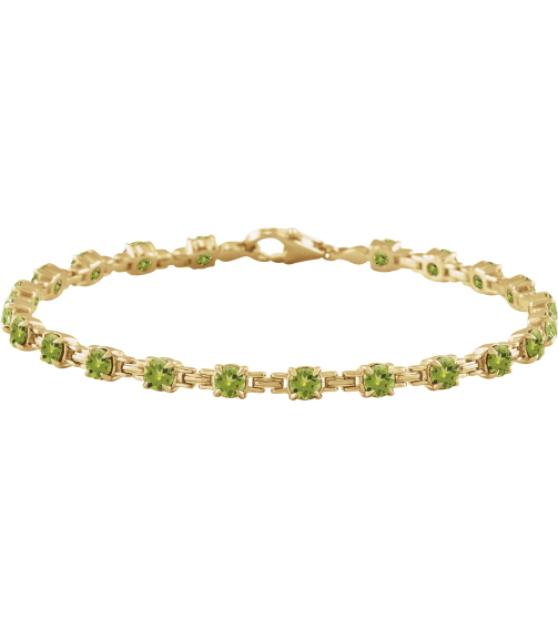 Brc901 Bracelet Set 14K Yellow Round Natural Peridot 3.5 Mm 7 14 In Polished Natural Peridot Line Bracelet