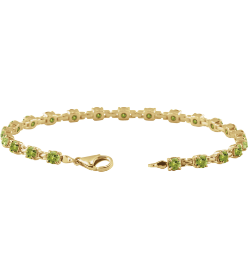 Brc901 Bracelet Set 14K Yellow Round Natural Peridot 3.5 Mm 7 14 In Polished Natural Peridot Line Bracelet