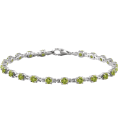 Brc901 Bracelet Set 14K White Round Natural Peridot 3.5 Mm 7 14 In Polished Natural Peridot Line Bracelet