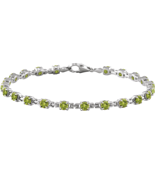 Brc901 Bracelet Set 14K White Round Natural Peridot 3.5 Mm 7 14 In Polished Natural Peridot Line Bracelet