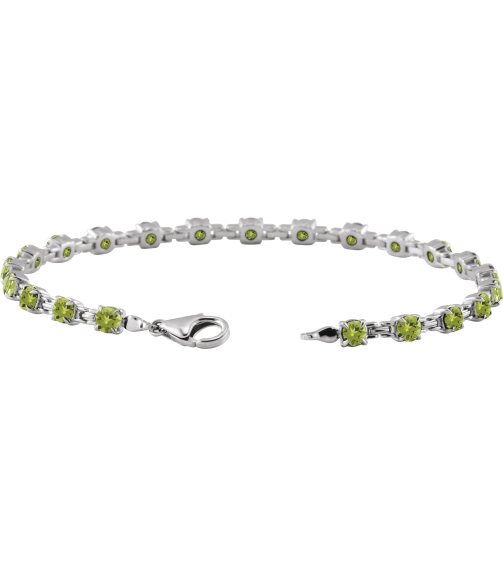 Brc901 Bracelet Set 14K White Round Natural Peridot 3.5 Mm 7 14 In Polished Natural Peridot Line Bracelet