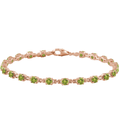 Brc901 Bracelet Set 14K Rose Round Natural Peridot 3.5 Mm 7 14 In Polished Natural Peridot Line Bracelet