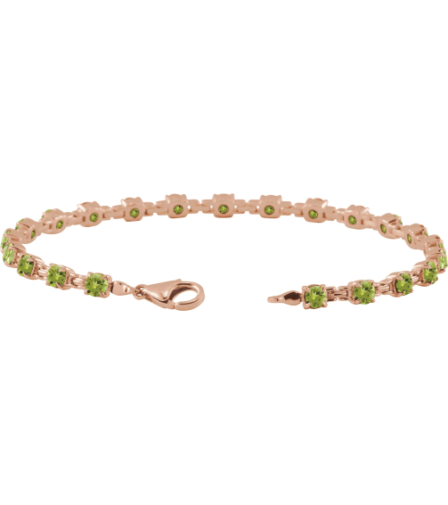Brc901 Bracelet Set 14K Rose Round Natural Peridot 3.5 Mm 7 14 In Polished Natural Peridot Line Bracelet