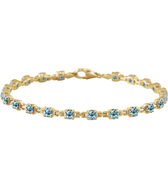 Brc901 Bracelet Set 14K Yellow Round Natural Sky Blue Topaz 3.5 Mm 7 14 In Polished Natural Sky Blue Topaz Line Bracelet