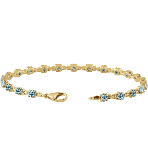 Brc901 Bracelet Set 14K Yellow Round Natural Sky Blue Topaz 3.5 Mm 7 14 In Polished Natural Sky Blue Topaz Line Bracelet