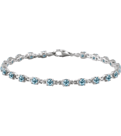 Brc901 Bracelet Set 14K White Round Natural Sky Blue Topaz 3.5 Mm 7 14 In Polished Natural Sky Blue Topaz Line Bracelet