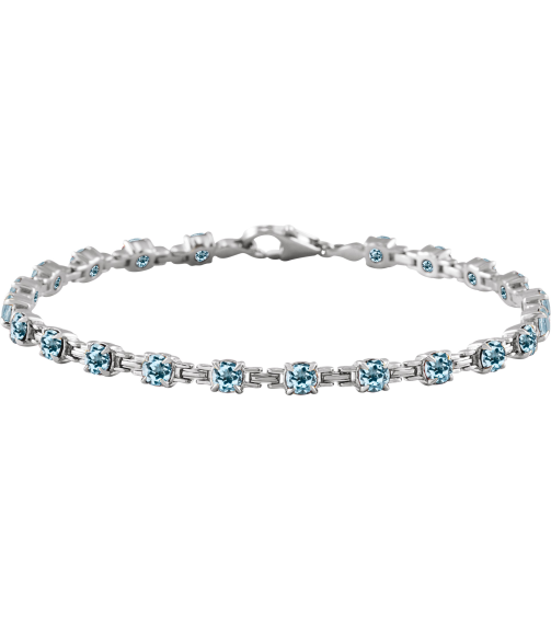Brc901 Bracelet Set 14K White Round Natural Sky Blue Topaz 3.5 Mm 7 14 In Polished Natural Sky Blue Topaz Line Bracelet