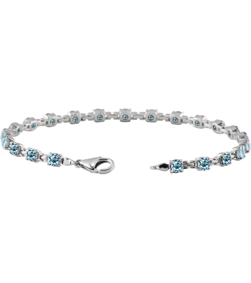 Brc901 Bracelet Set 14K White Round Natural Sky Blue Topaz 3.5 Mm 7 14 In Polished Natural Sky Blue Topaz Line Bracelet