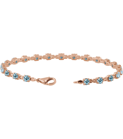 Brc901 Bracelet Set 14K Rose Round Natural Sky Blue Topaz 3.5 Mm 7 14 In Polished Natural Sky Blue Topaz Line Bracelet