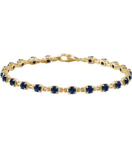 Brc901 Bracelet Set 14K Yellow Round Lab-Grown Blue Sapphire 3.5 Mm 7 14 In Polished Lab-Grown Blue Sapphire Line Bracelet
