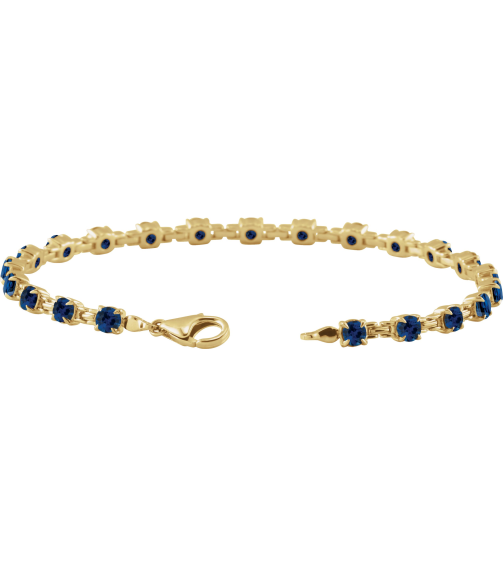 Brc901 Bracelet Set 14K Yellow Round Lab-Grown Blue Sapphire 3.5 Mm 7 14 In Polished Lab-Grown Blue Sapphire Line Bracelet
